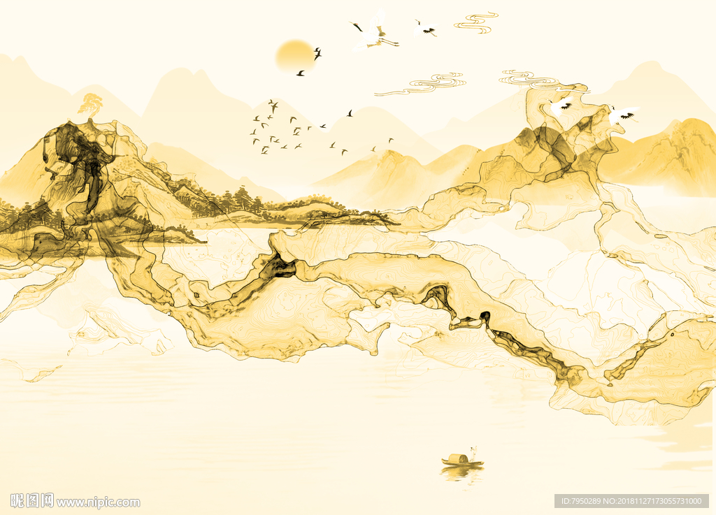 新中式山水背景墙