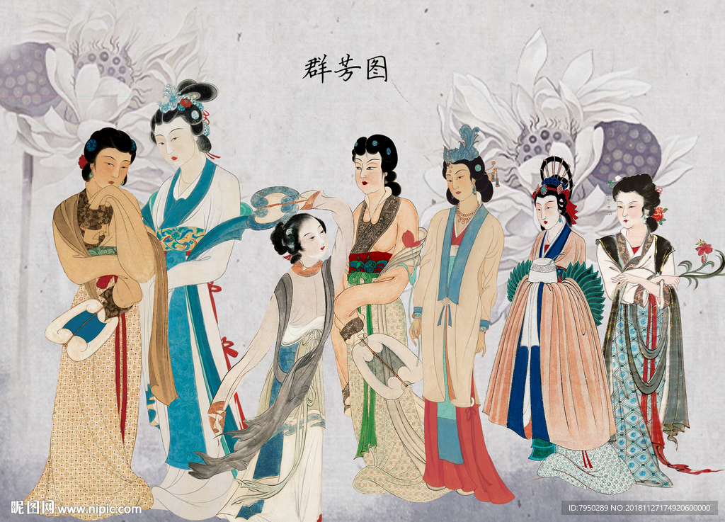新中式古典仕女背景墙