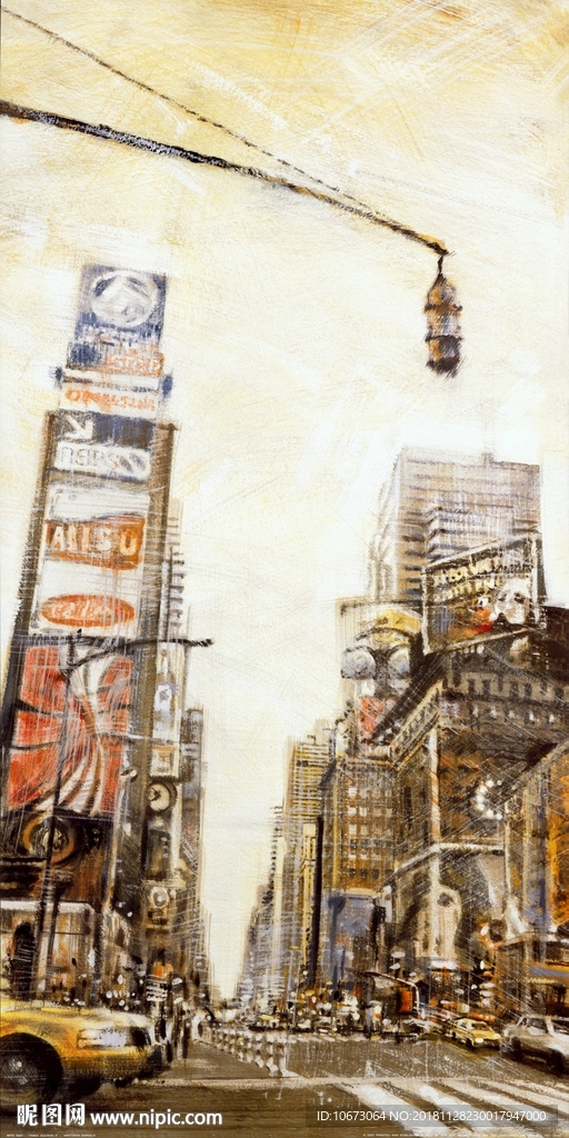 城市街景风景油画