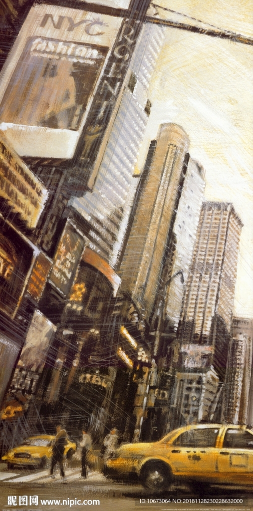 城市街景风景油画