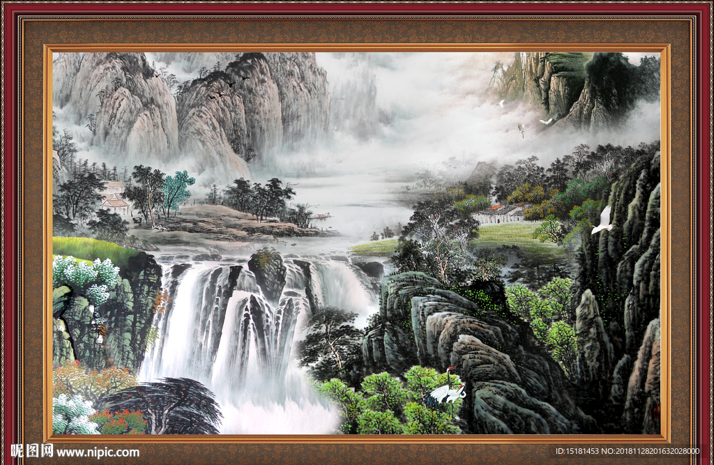 高山流水 流水生财 山水瀑布