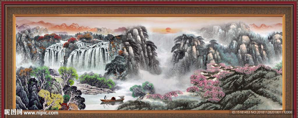 高山流水 流水生财 山水瀑布