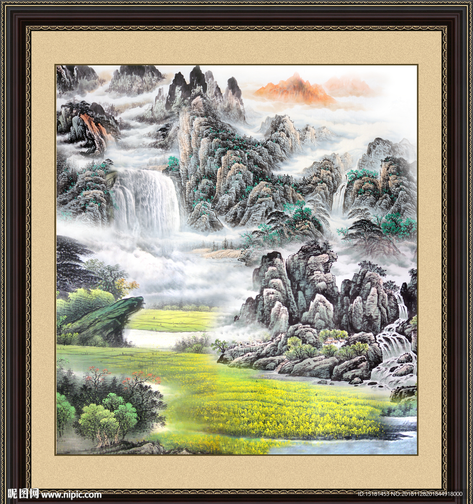 高山流水 流水生财 山水瀑布