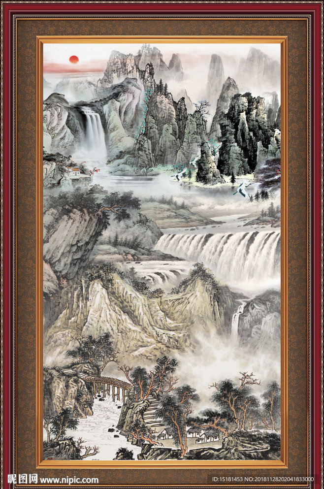 高山流水 流水生财 山水瀑布