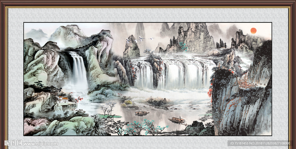 巨幅山水画 流水生财 山水瀑布