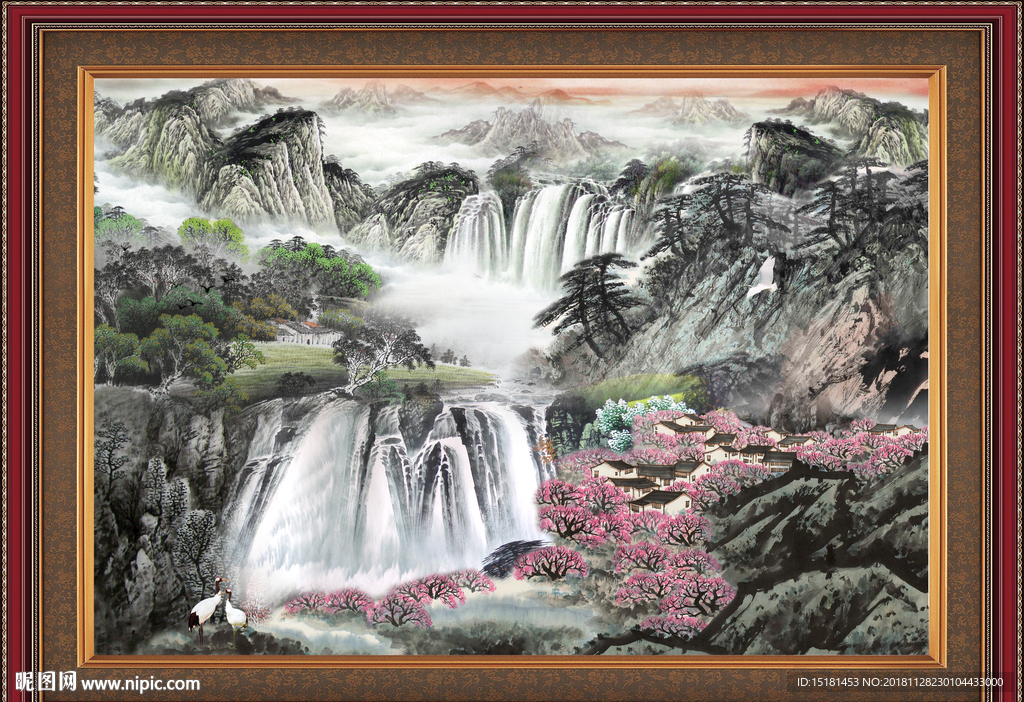 巨幅山水画 流水生财 山水瀑布