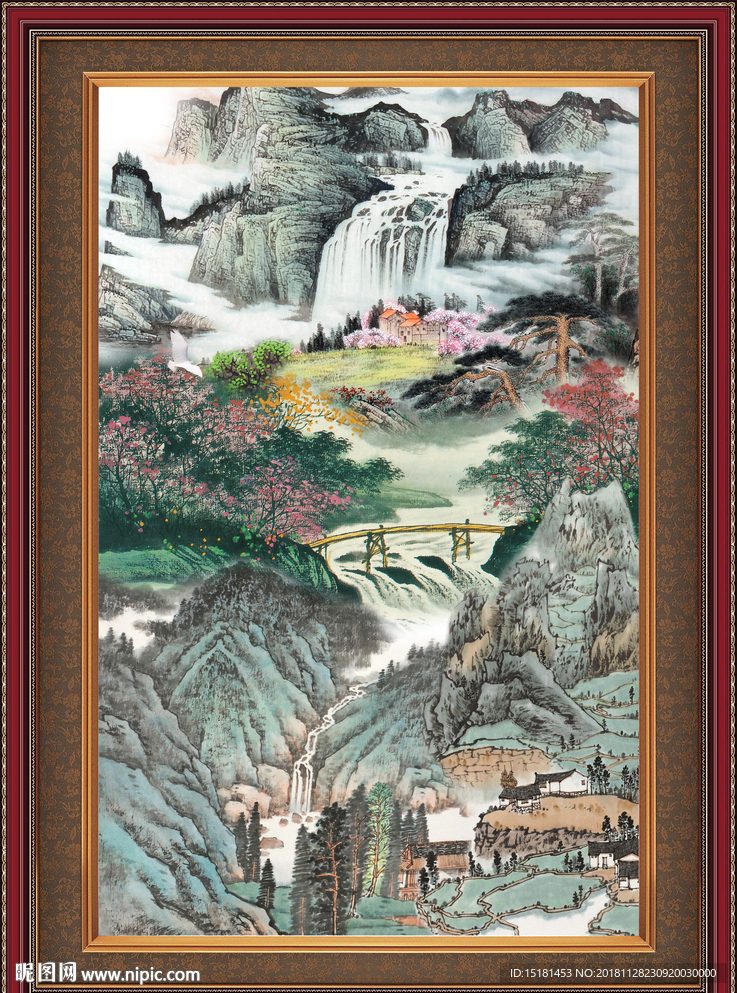 巨幅山水画 流水生财 山水瀑布