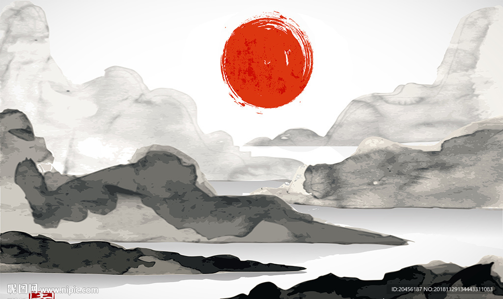复古水墨山水装饰画
