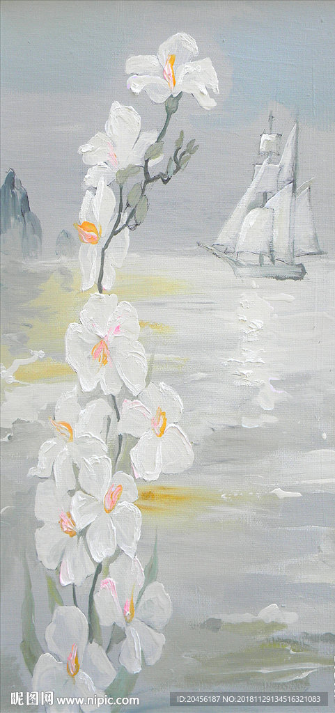 手绘琉璃玉兰花玄关图片