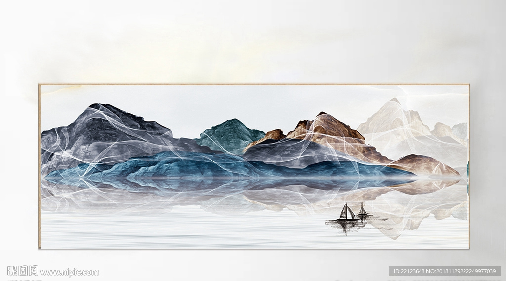 中式水墨抽象山水装饰画图片