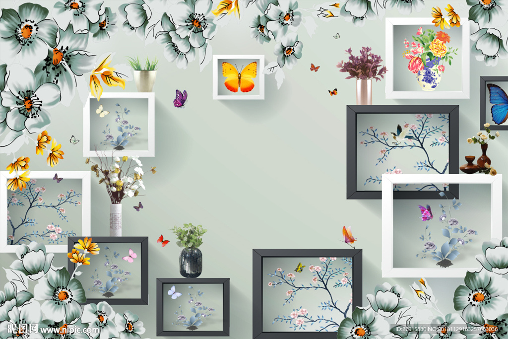 3D立体抽象花朵电视背景墙