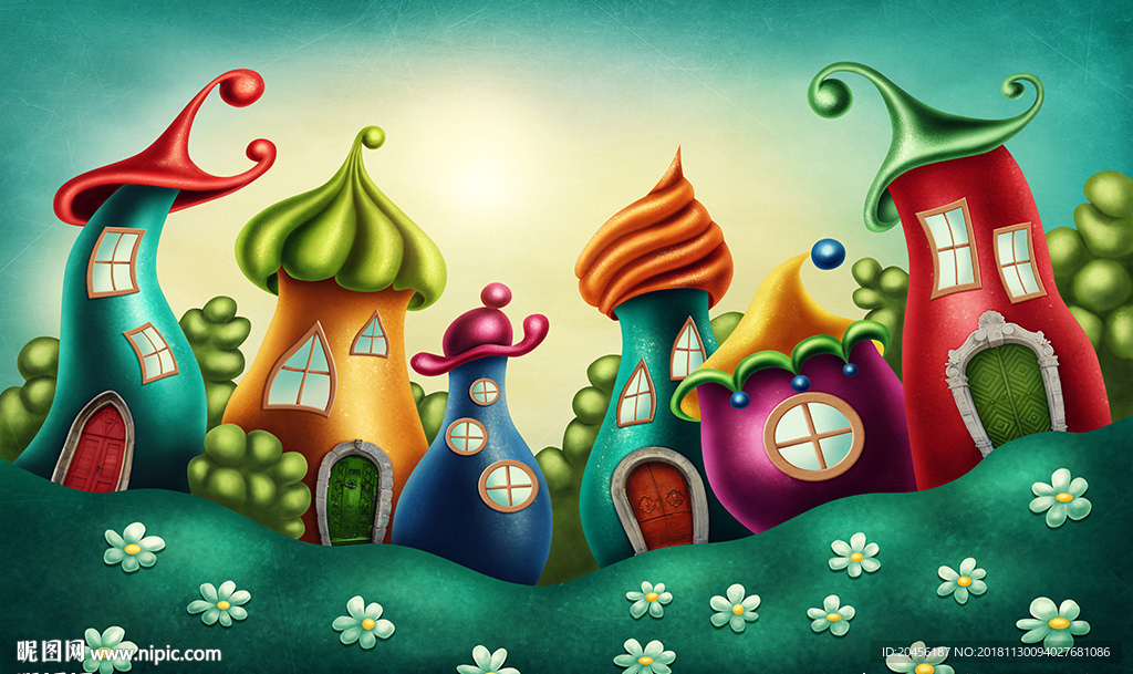卡通梦幻蘑菇房屋图片