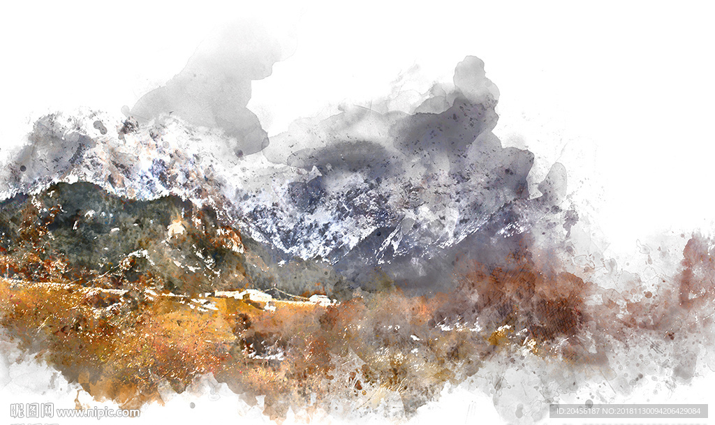 3D彩雕水彩水墨画背景墙