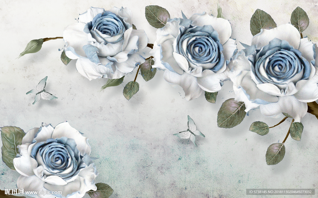 蓝色玫瑰立体花玄关屏风背景底纹