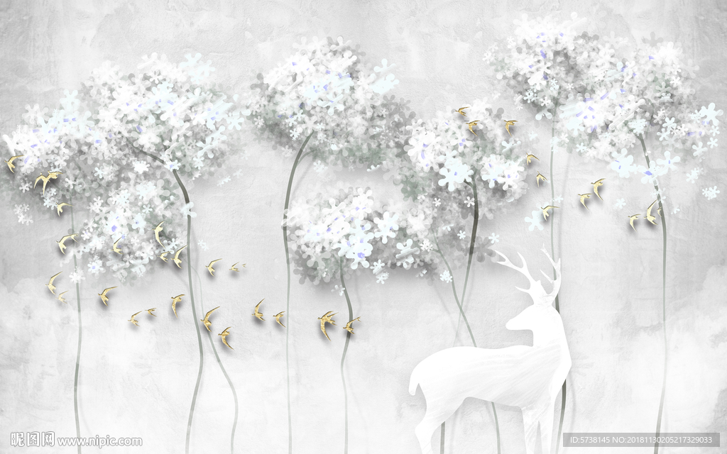 清新手绘花墙玄关屏风背景底纹素