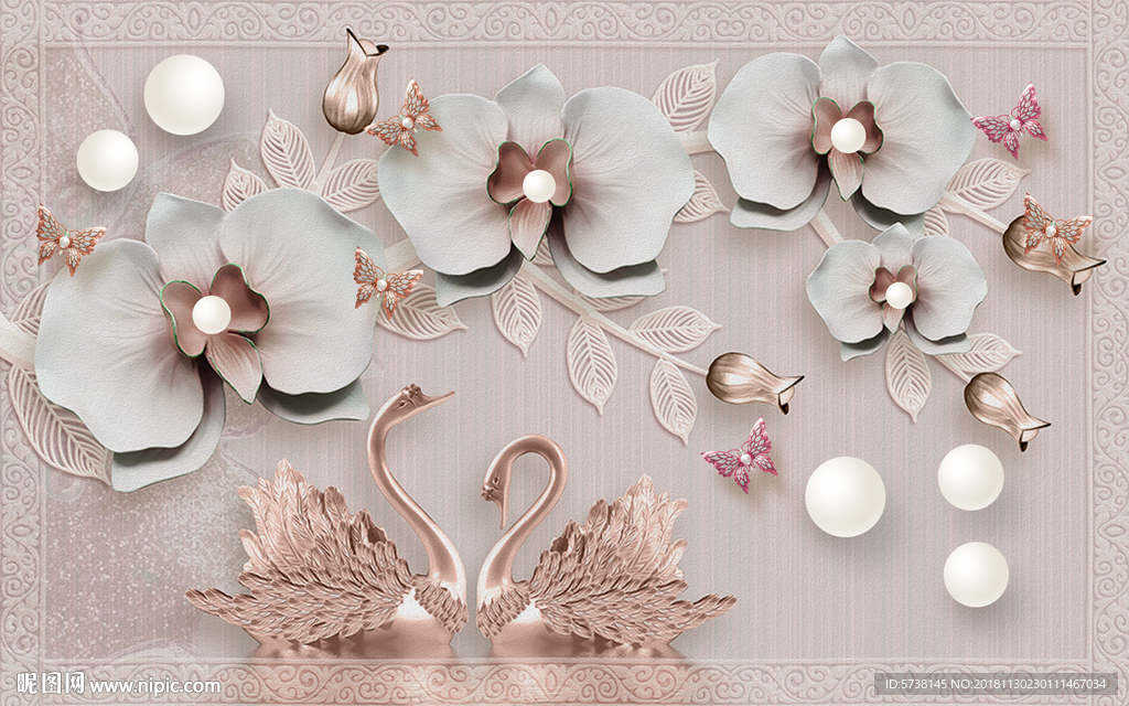粉色立体花朵玄关屏风背景底纹素