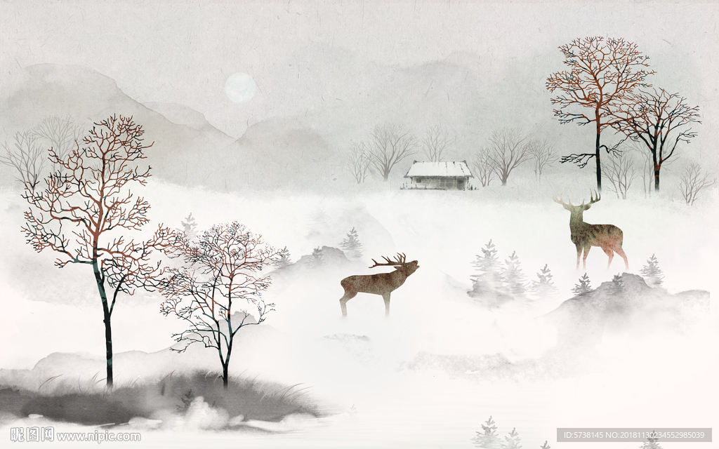 麋鹿北欧玄关屏风背景底纹素材艺