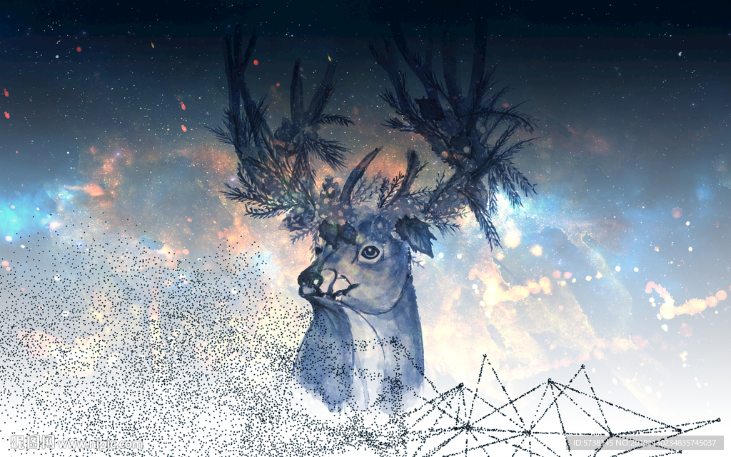 麋鹿抽象创意玄关屏风背景底纹素