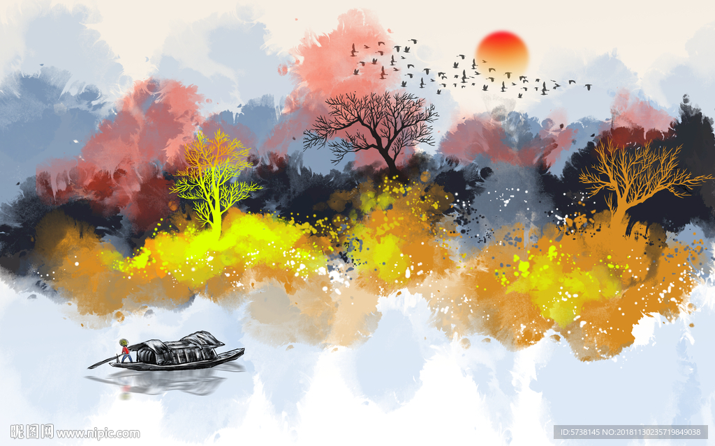 手绘画创意玄关屏风背景底纹素材