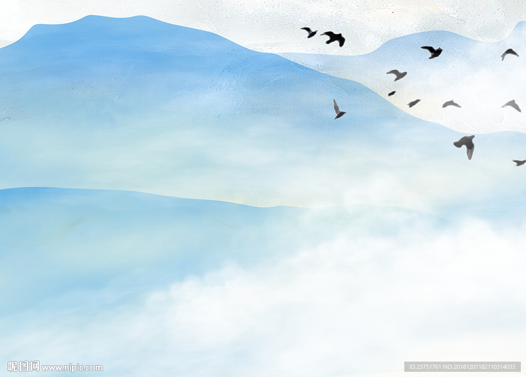 蓝色山水画