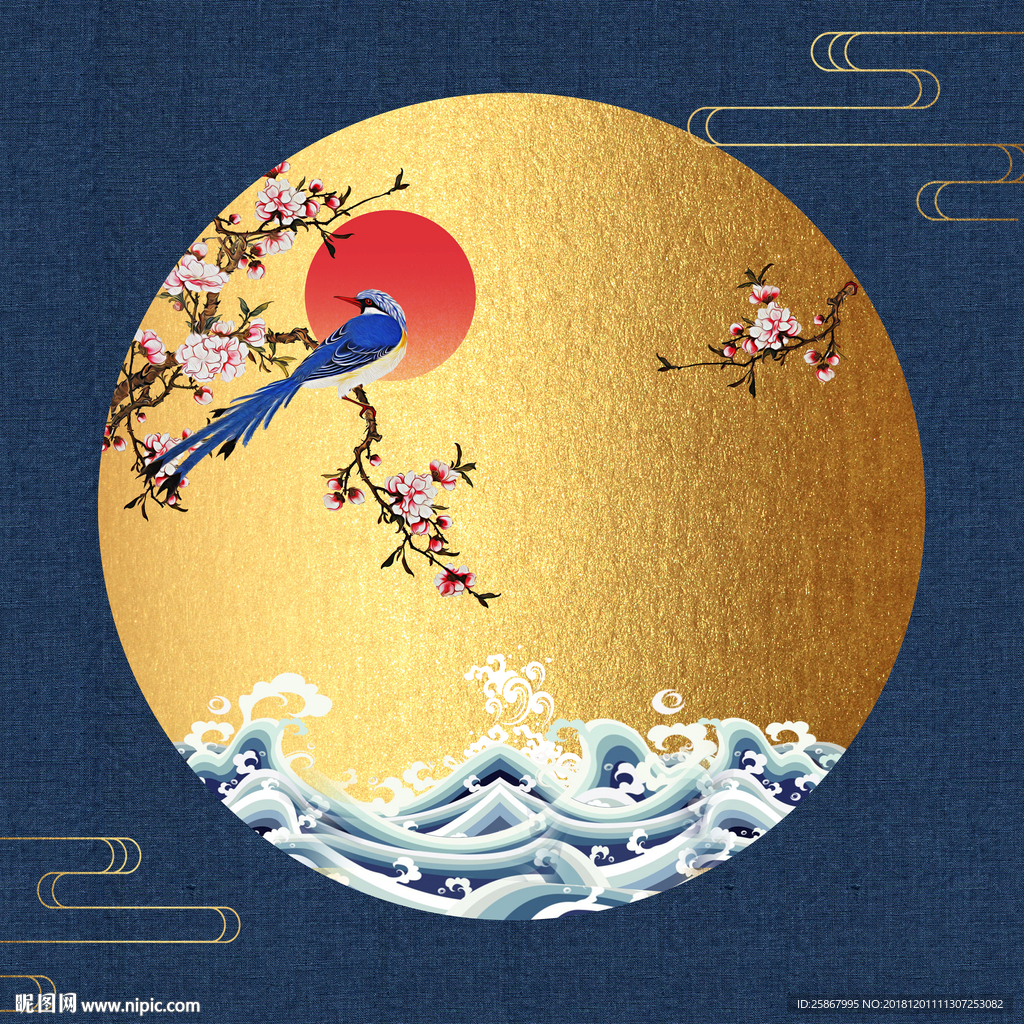 新中式禅意花鸟金箔装饰画