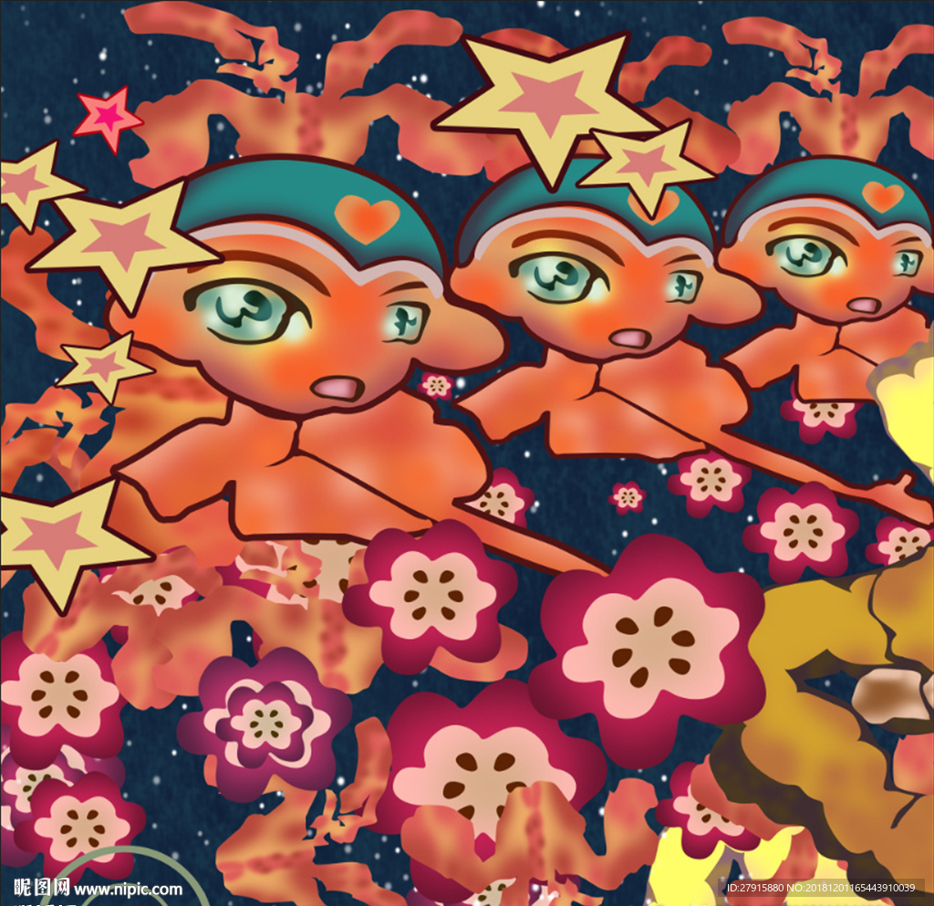 手绘酒吧艺术娃娃背景墙