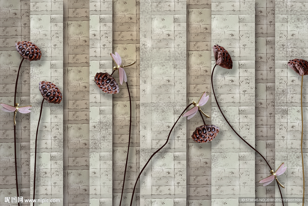 格子创意立体荷花玄关屏风背景底