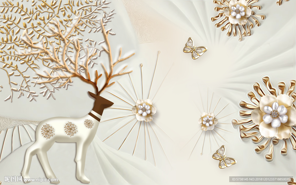 唯美麋鹿北欧玄关屏风背景底纹素