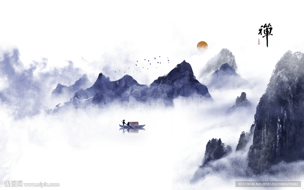 禅意山水玄关屏风背景底纹素材新