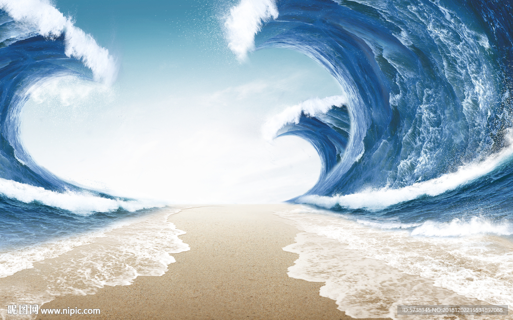 海浪风景玄关屏风背景底纹素材艺