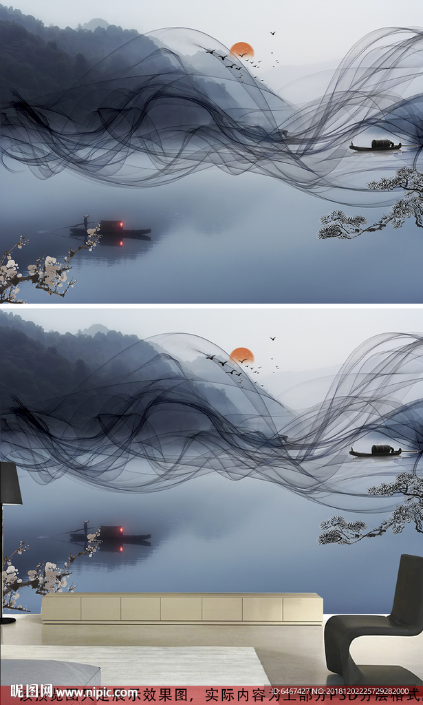 新中式禅意意境抽象水墨山水背景