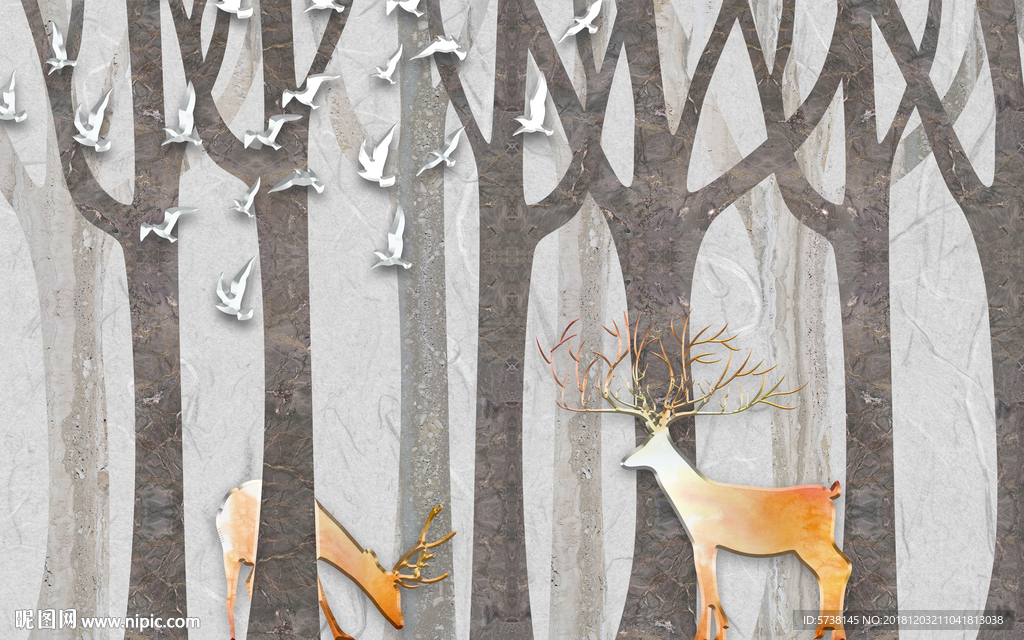 大理石纹麋鹿北欧创意玄关屏风背