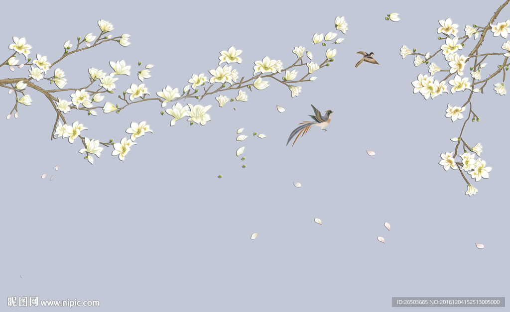 清新花鸟图背景墙