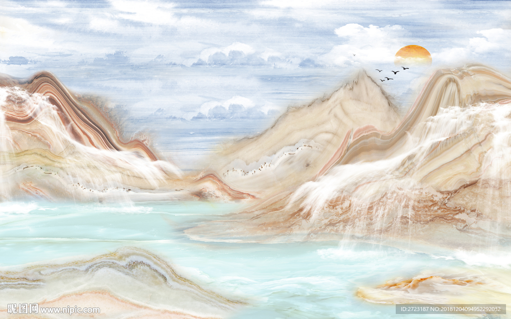 大好河山风景山川壁画背景天空