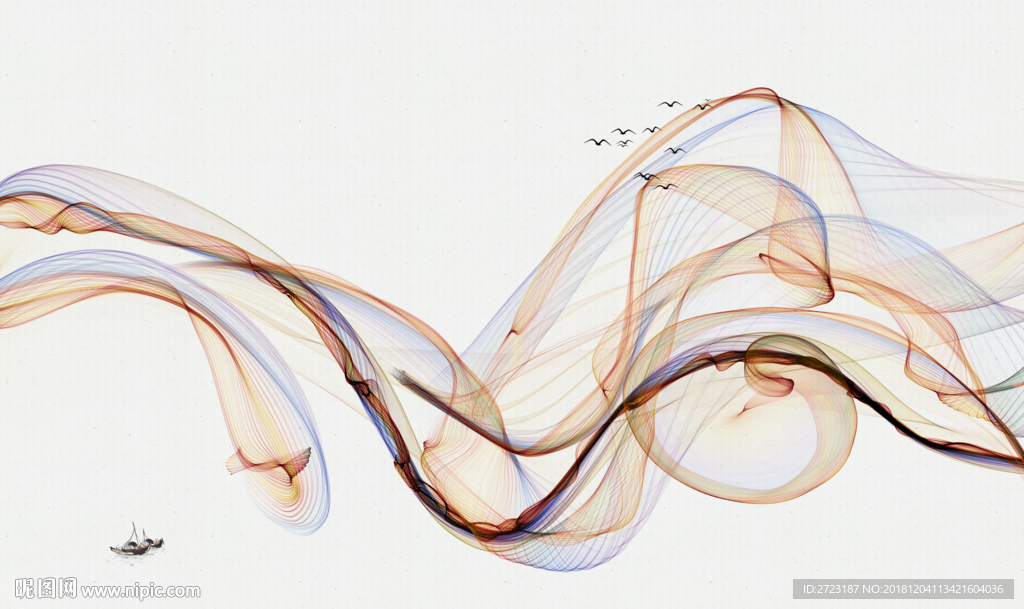 彩色线条唯美浪漫壁画背景墙