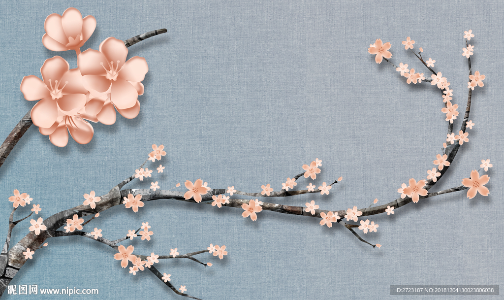 唯美浪漫一棵花枝条小碎花壁画