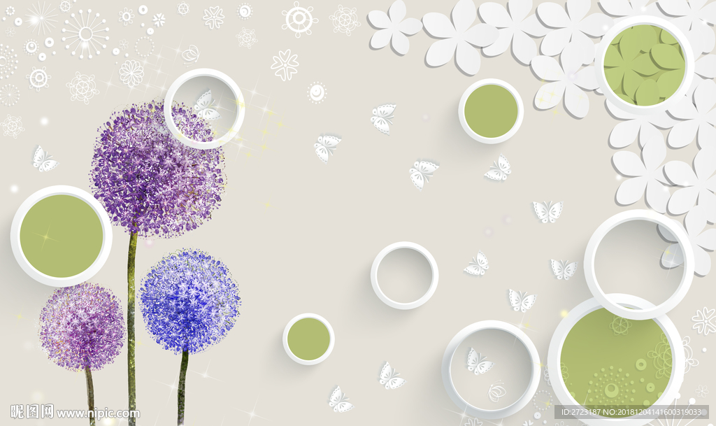 唯美清新绿色壁画背景墙插画海报