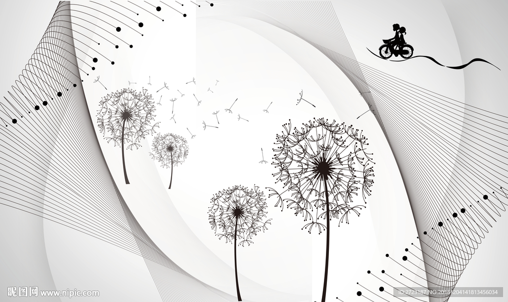 蒲公英线条造型个性壁画背景墙