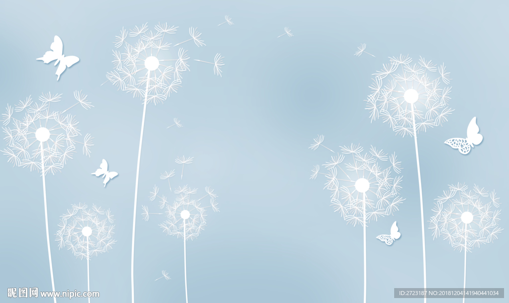 浪漫清新蒲公英浅蓝色壁画背景墙