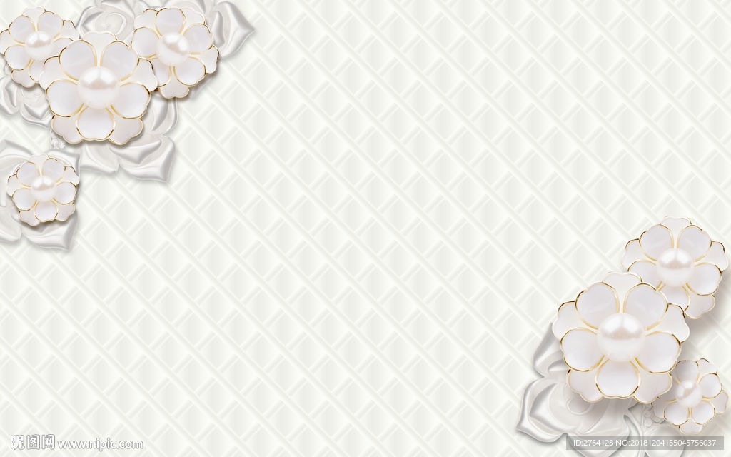 3D软包壁画 珍珠花朵 源分层