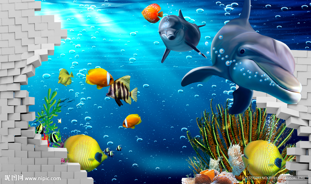 海洋世界海豚小鱼背景墙