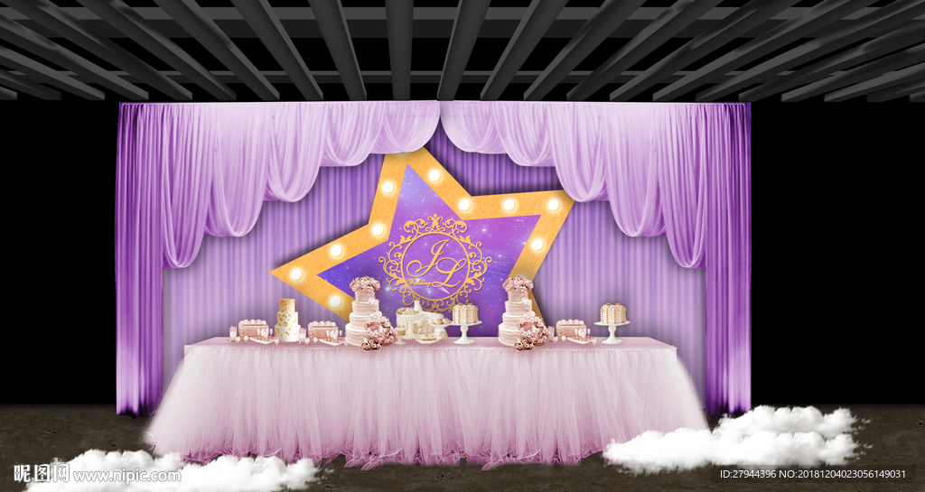 紫色婚礼甜品区
