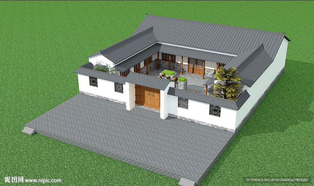 禅意新中式四合院庭院3d模型