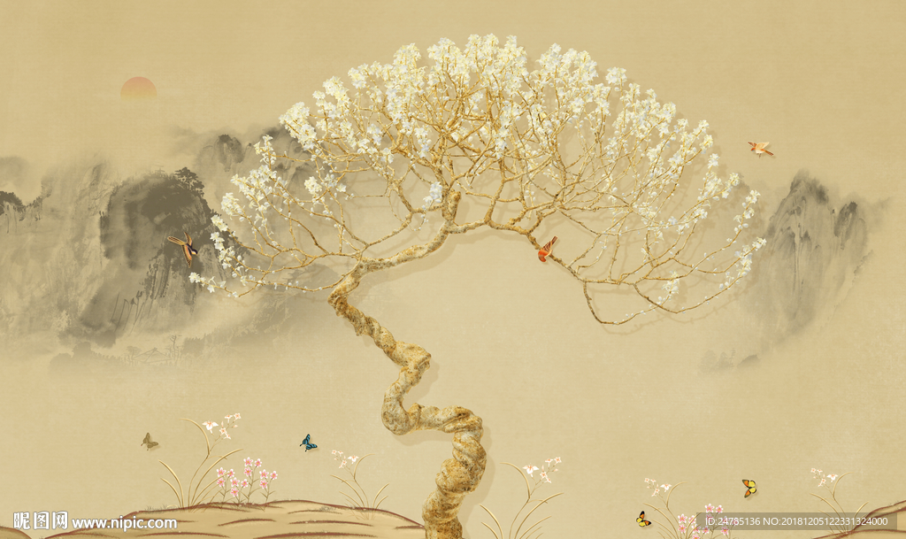中式花鸟山水画