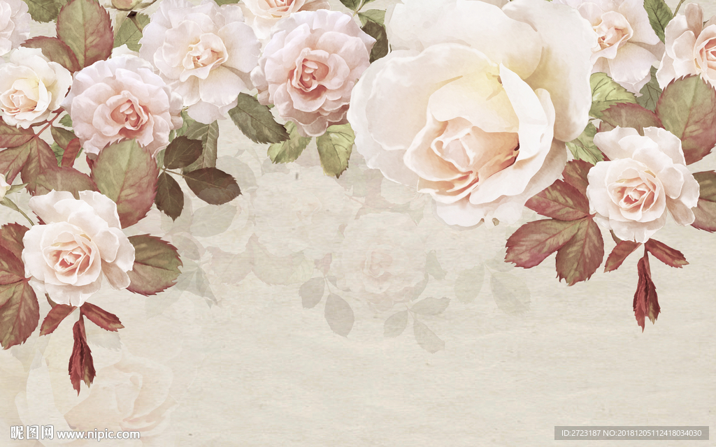 意境玫瑰花朵美丽绽放壁画背景墙
