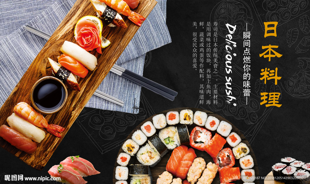 日本料理餐饮店海报门头壁画背景