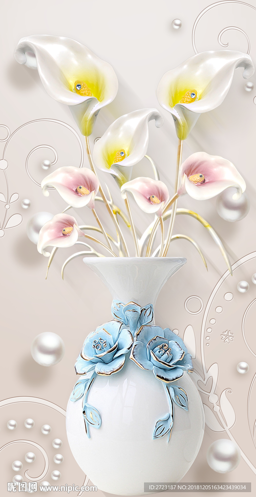 清新花瓶玄关画面壁画背景墙