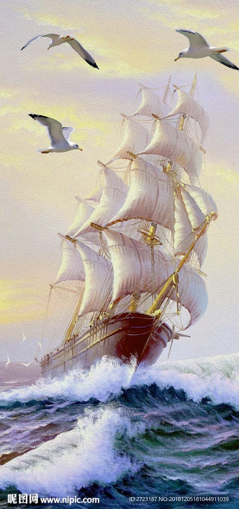 一帆风顺海鸥玄关壁画挂画背景墙