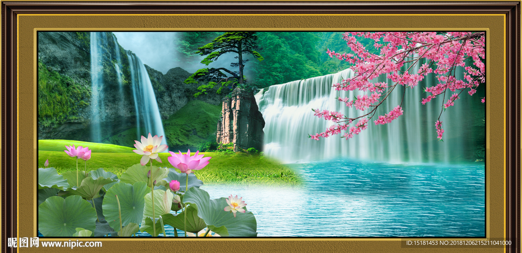 瀑布 山水画 巨幅山水画 山水