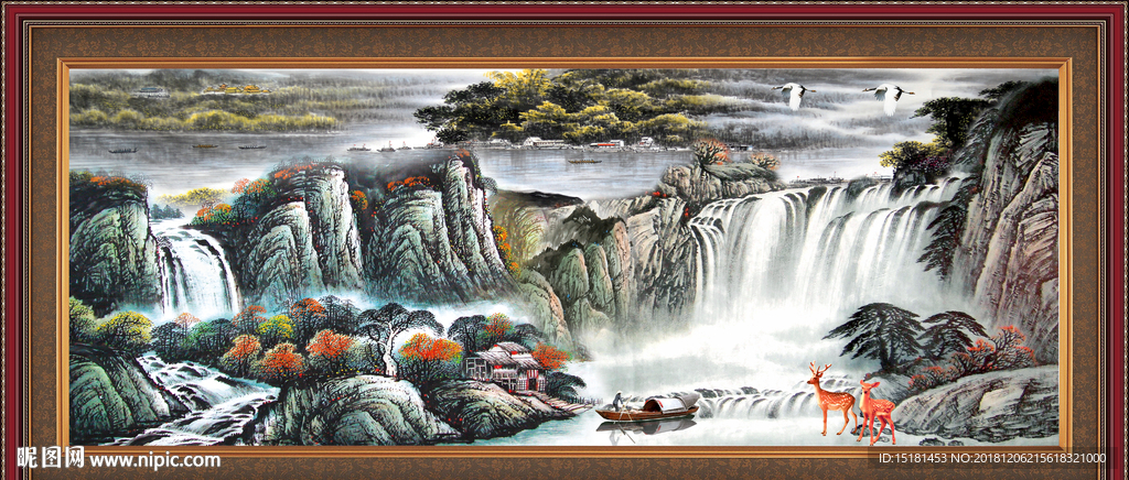 瀑布 山水画 巨幅山水画